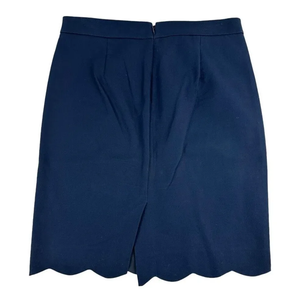 J. Crew Scalloped Pencil Skirt size 2 Dark Blue